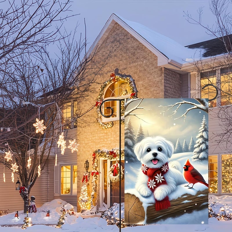 BlissYard Christmas Garden Flag 12x18 Inch Double Sided Maltese Dog in Red Scarf Garden Flag Winter Holiday Yard Banner Outdoor Decoration Farmhouse Christmas Flag for Porch Lawn Welcome Seasonal Outdoor Decor - Image 3